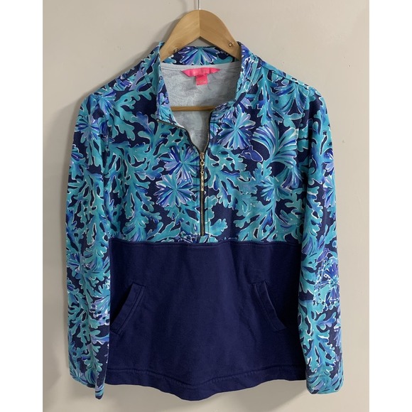 Lilly Pulitzer Tops - Lilly Pulitzer Blue and Green Patterned Sweatshirt